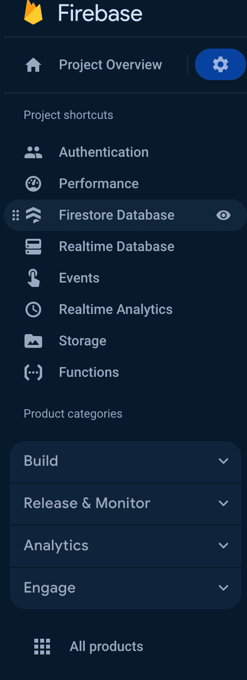 Firebase dashboard